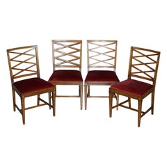 Suite of Four Swedish Walnut & Beech Wood Dining Chairs