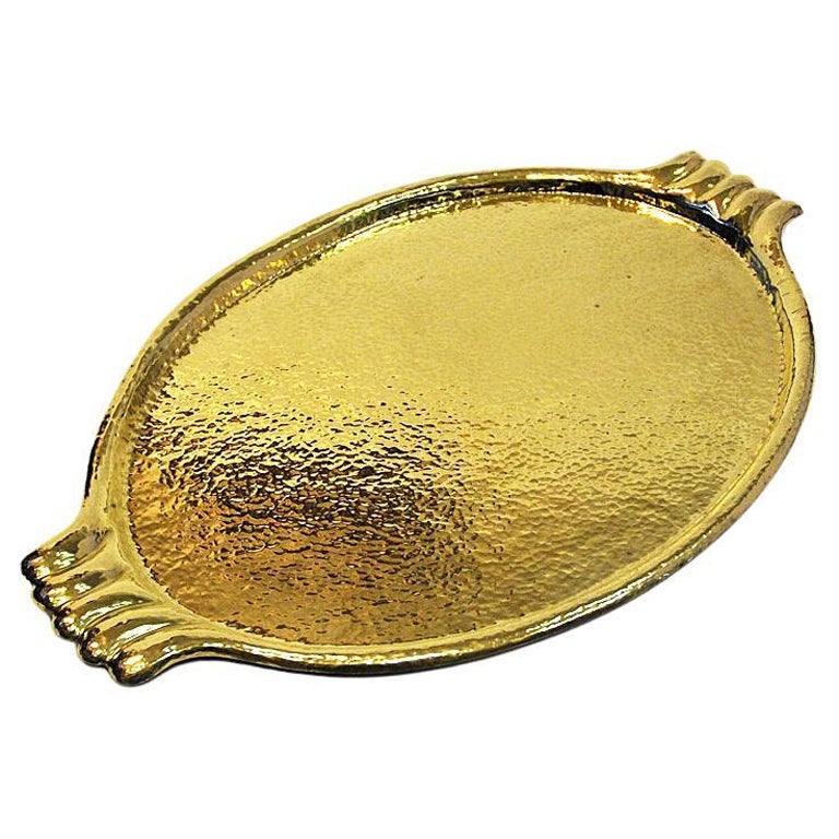 Large Swedish Oval Brass Plate/Tray with Handles, 1930s-1940s