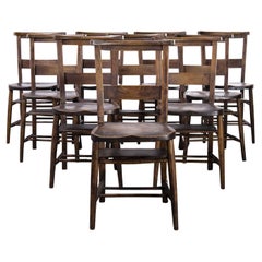 Vintage 1930's Dark Ash and Elm Church, Chapel Dining Chairs, Set of Ten