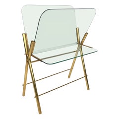Magazine Rack Table Brass and Glass, Italy 1950s