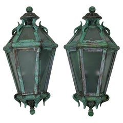Pair of Handcrafted Wall-Mounted Brass Lantern