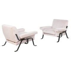Pair of Pink Velvet Armchairs by Ignazio Gardella