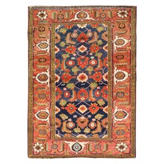 Antique Caucasian Rug with All-Over Design in Royal Blue Field, Soft Red & Green