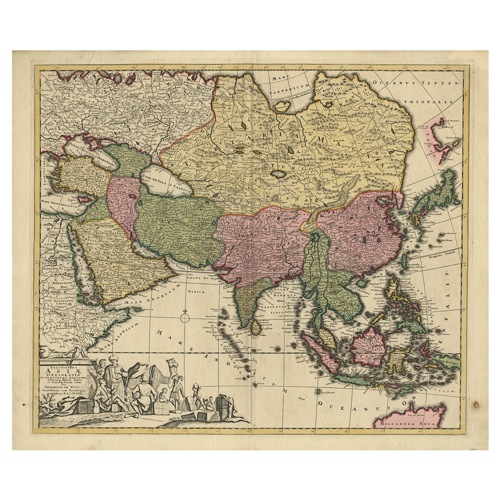 Antique Map of Asia with Northern Portion of Australia “Hollandia Nova", 1727 For Sale