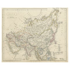 Antike, gravierte Stahlkarte von Asien, um 1860