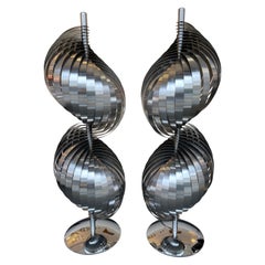 Pair of Metal Spiral Lamp by Henri Mathieu, France, 1970s