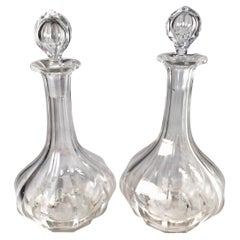 Pair of Circa 1900 Panel Cut and Engraved Decanters