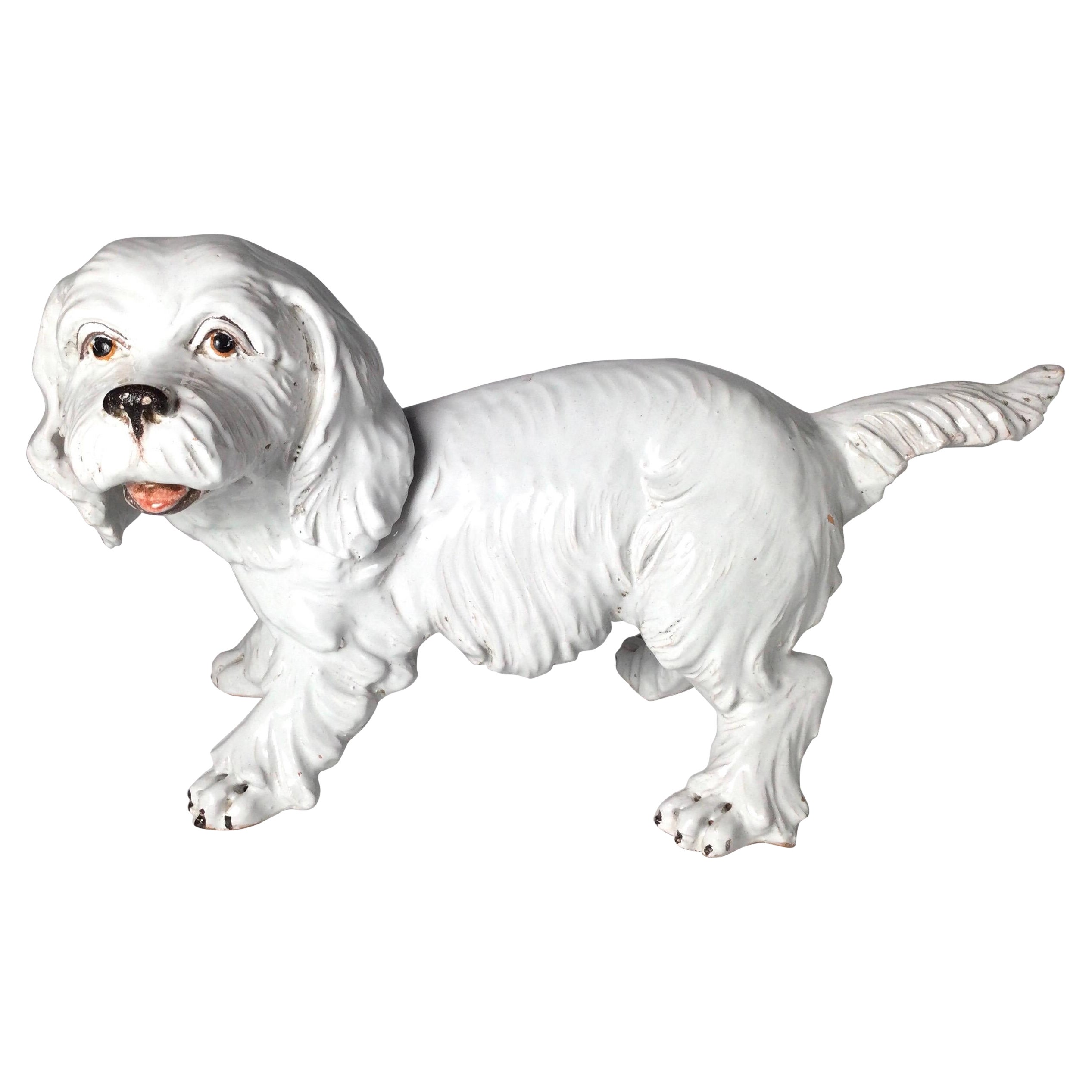 Italian Pottery White Dog Figure For Sale