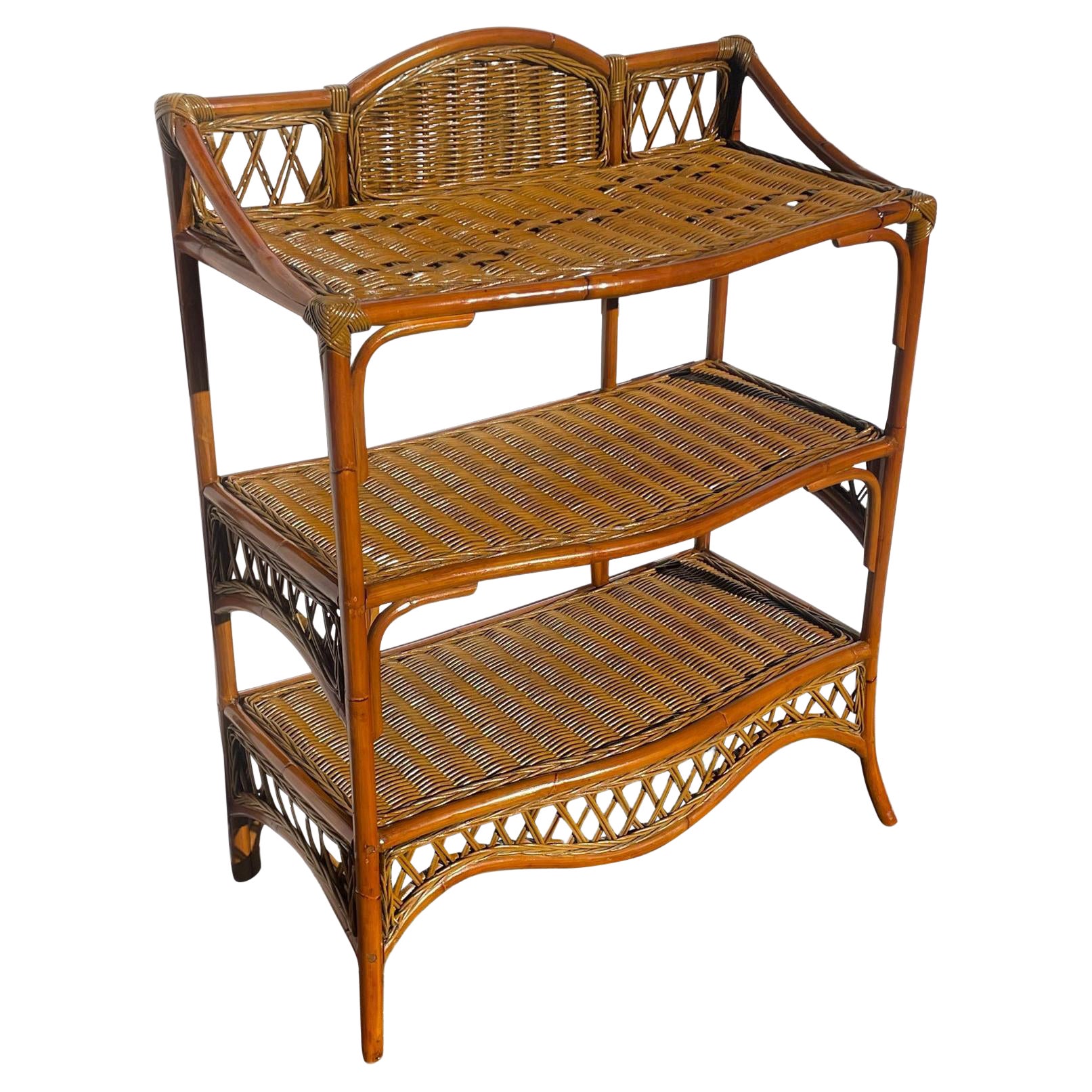 Stylish Bamboo and Rattan 3 Tier Etagere Stand For Sale