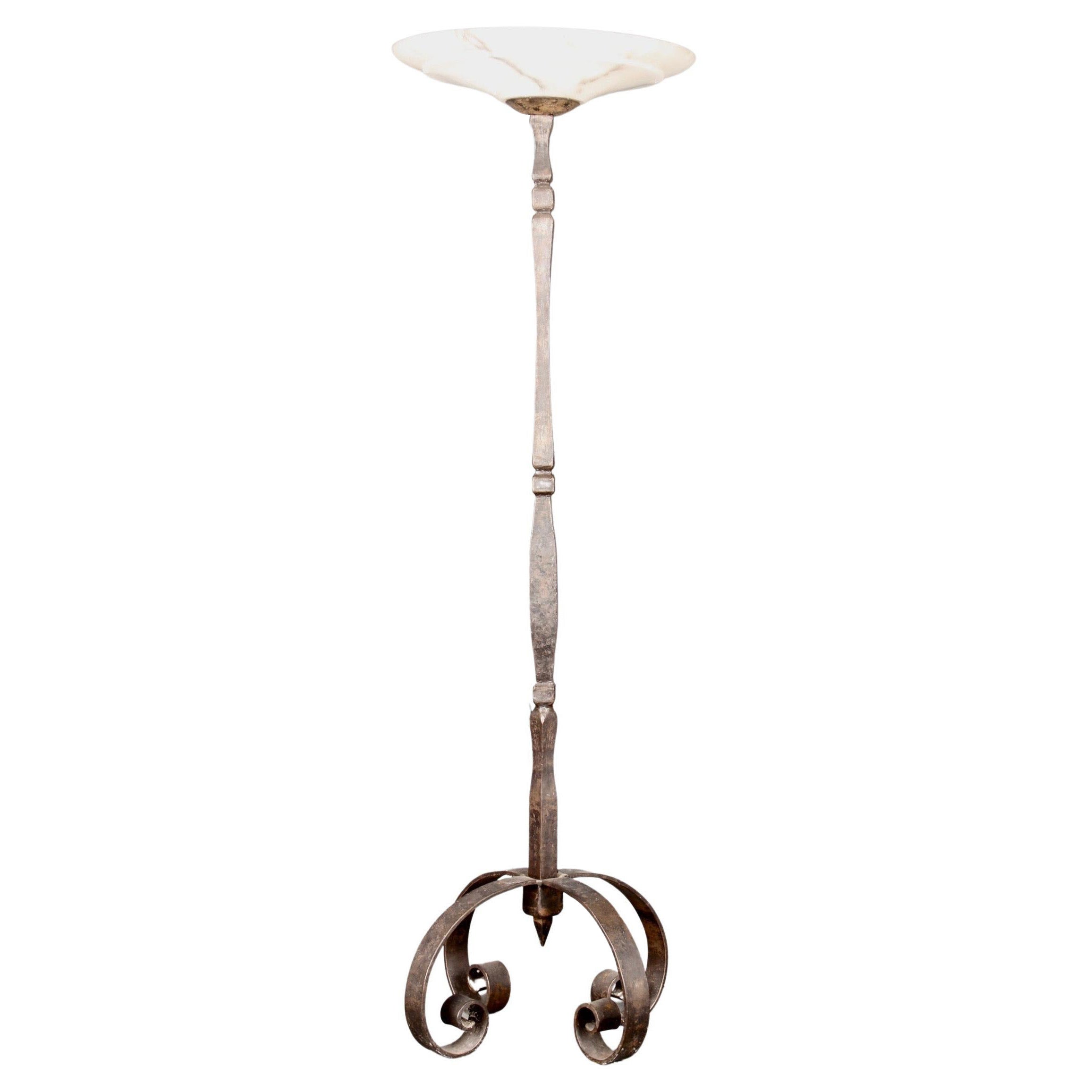 Wrought Iron and Alabaster Art Deco Floor Lamp