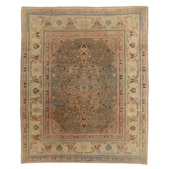 Hand-Knotted Antique Mohtashem Persian Rug in Beige-Brown, Red Medallion Pattern