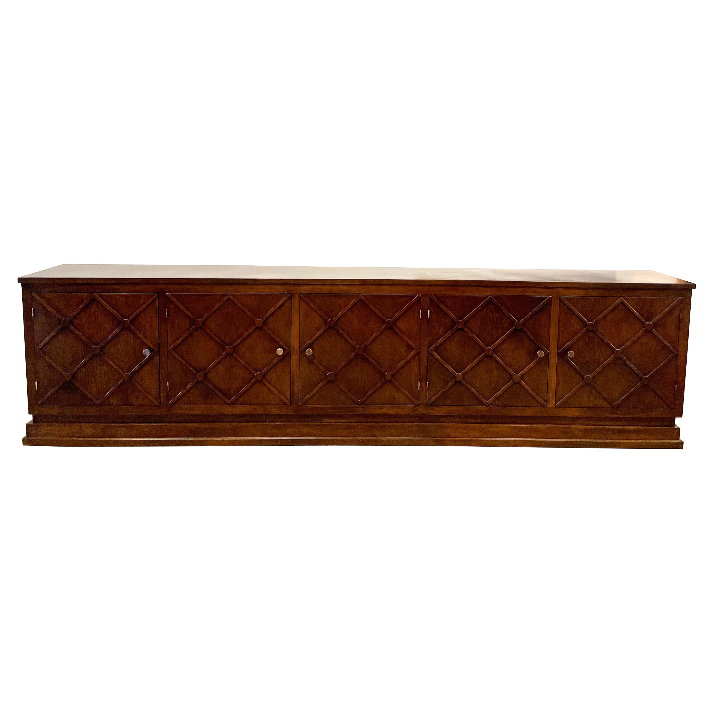 Long French Mid-Century Lattice Front Sideboard/ Cabinet For Sale