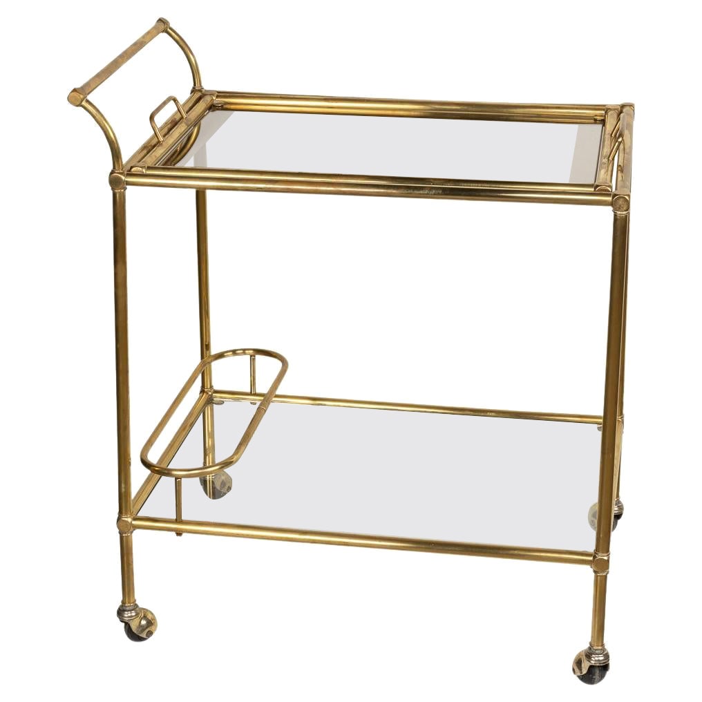 20th Century Polished Brass & Glass Drinks Trolley, c.1970