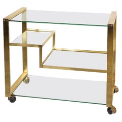 Vintage 20th Century Polished Brass & Glass Drinks Trolley, c.1970