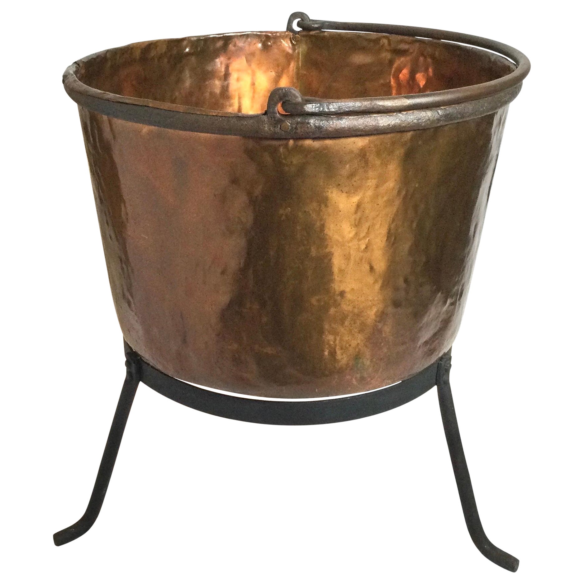 American Copper and Wrought Iron Cauldron on Stand