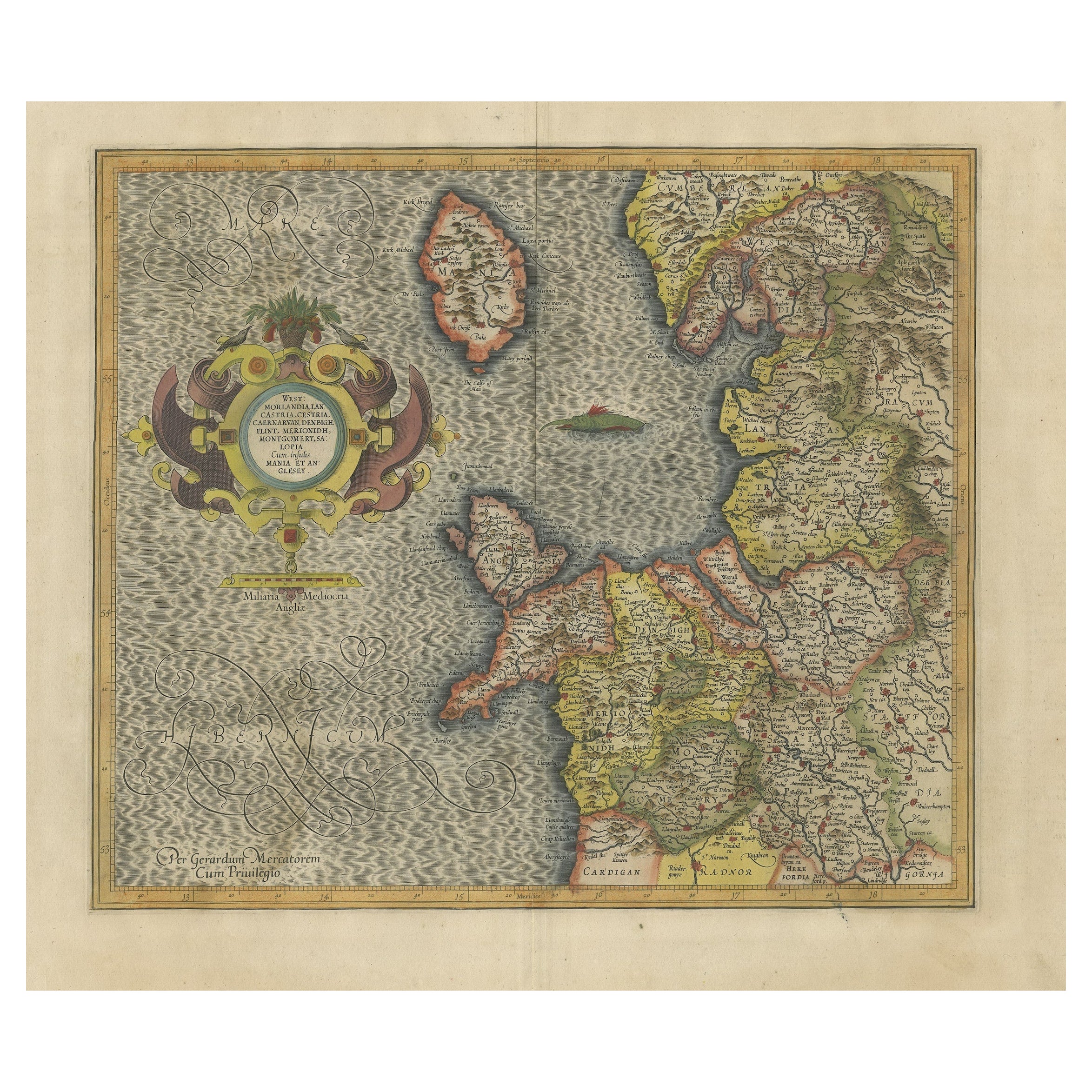 Carte ancienne d'Angleterre par Mercator/Hondius, datant d'environ 1600