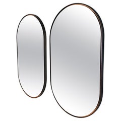 Modern Bent Wood Oval Bronze Mirror with Copper Leaf Detail