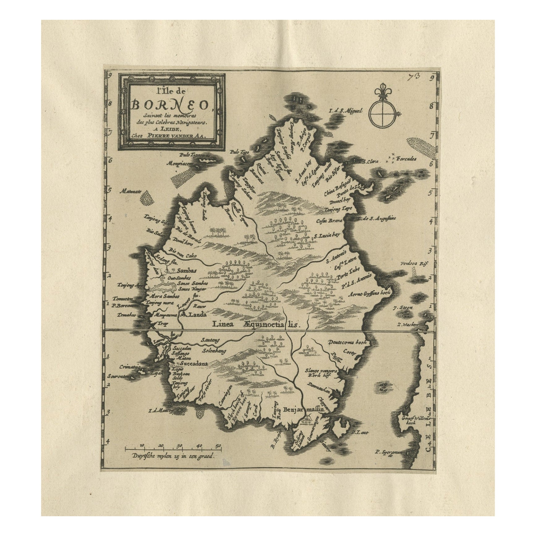 Äußerst seltene antike Karte der Insel Borneo, Indonesien, um 1725