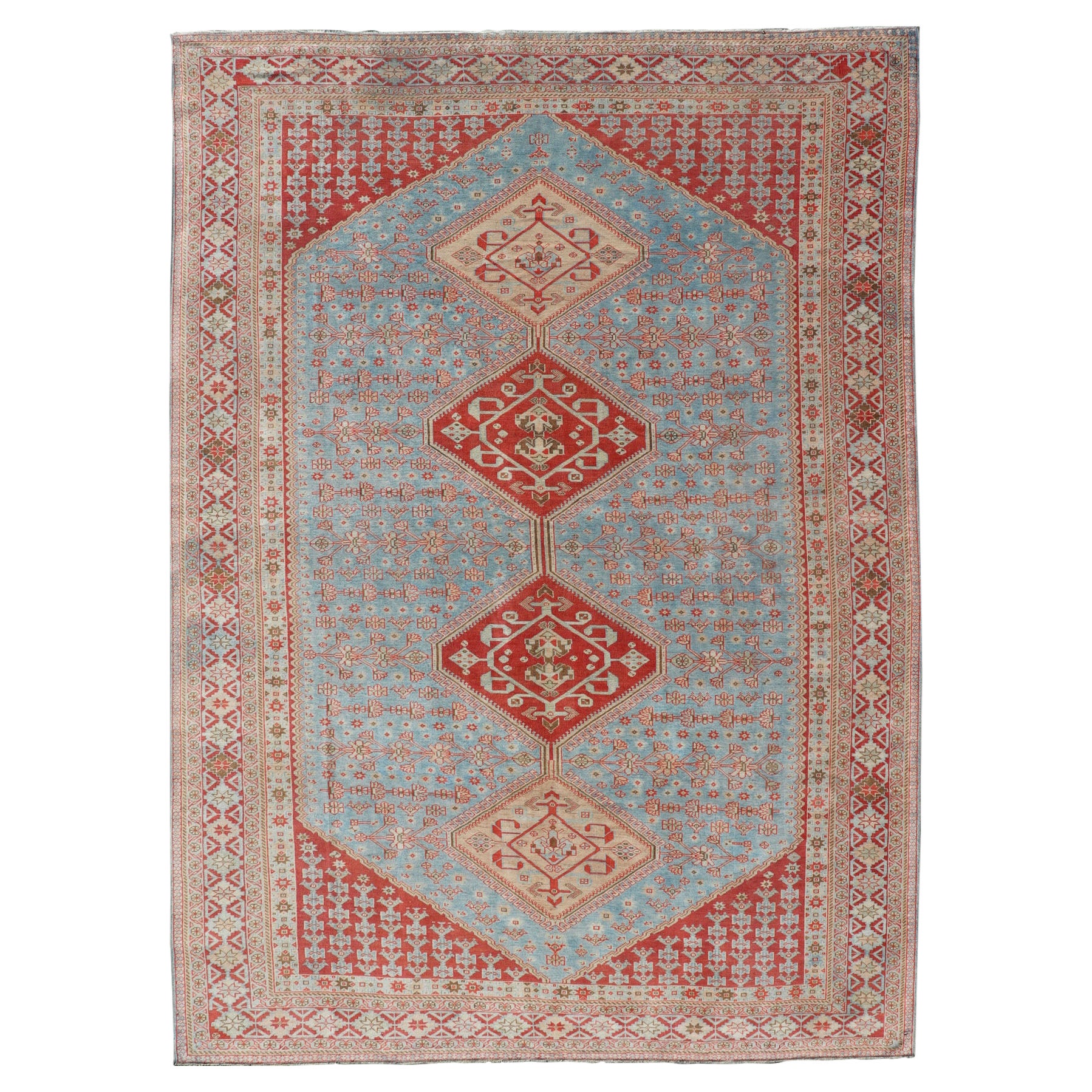 Antique Persian Qashqai Shiraz Tribal Rug with Latch Hooked Diamond Design For Sale