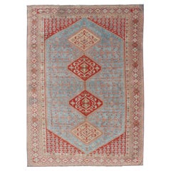 Tapis tribal persan antique Qashqai Shiraz avec motif de losange à capuche en treillis