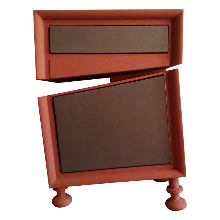 21st Century Cabinet-Sculpture Contemporary Brown, Copper Colors in Wood-Resin For Sale