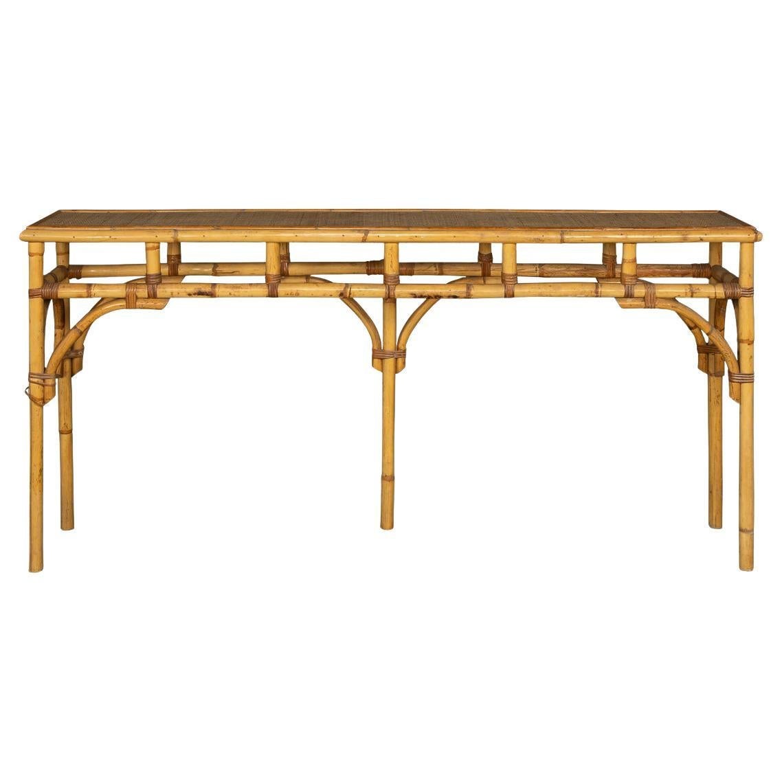 20th Century French Bamboo Rattan Console, c.1970