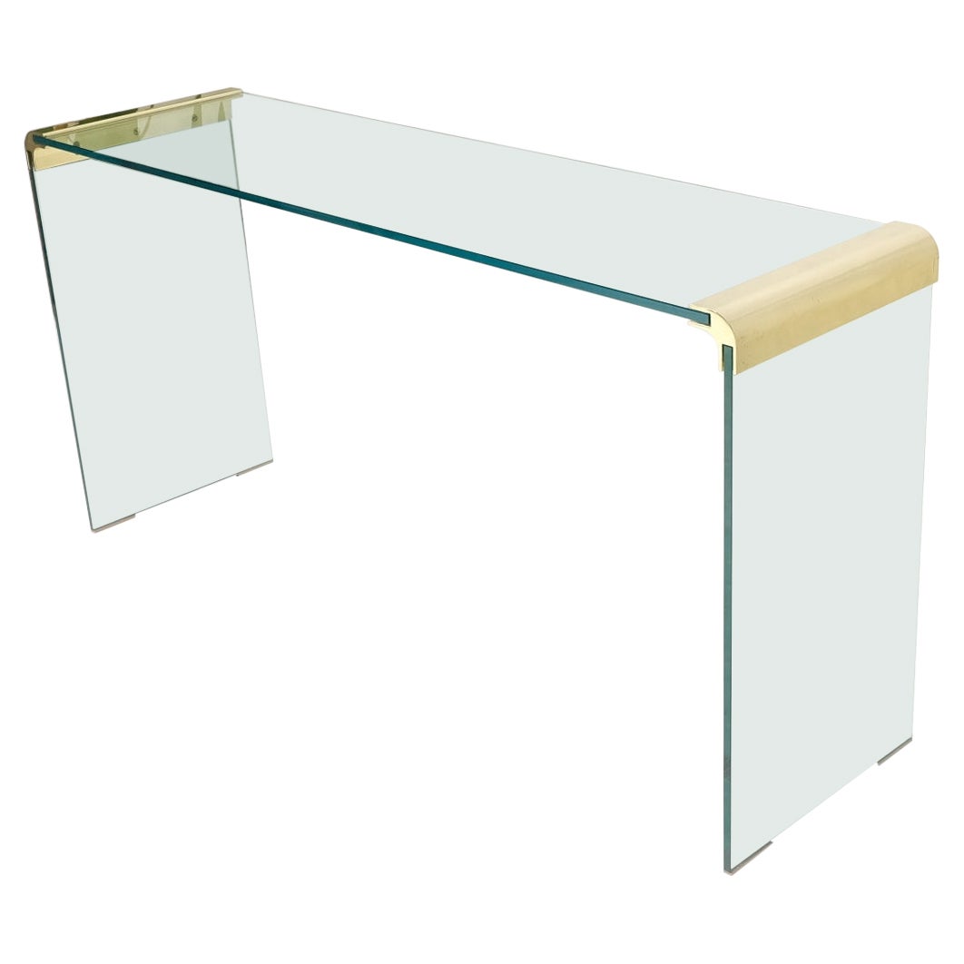 Thick Glass Bracket Shape Console Sofa Table Pace Collection