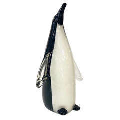 Italian Vintage Black and White Blown Solid Murano Glass Penguin Sculpture