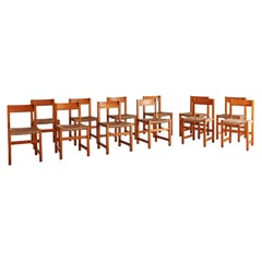 Set of Twelve Valsain Pine and Rush Dining Chairs by Joaquim Belsa Aldea