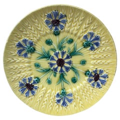 French Majolica Cornflower Plate Sarreguemines, Circa 1890