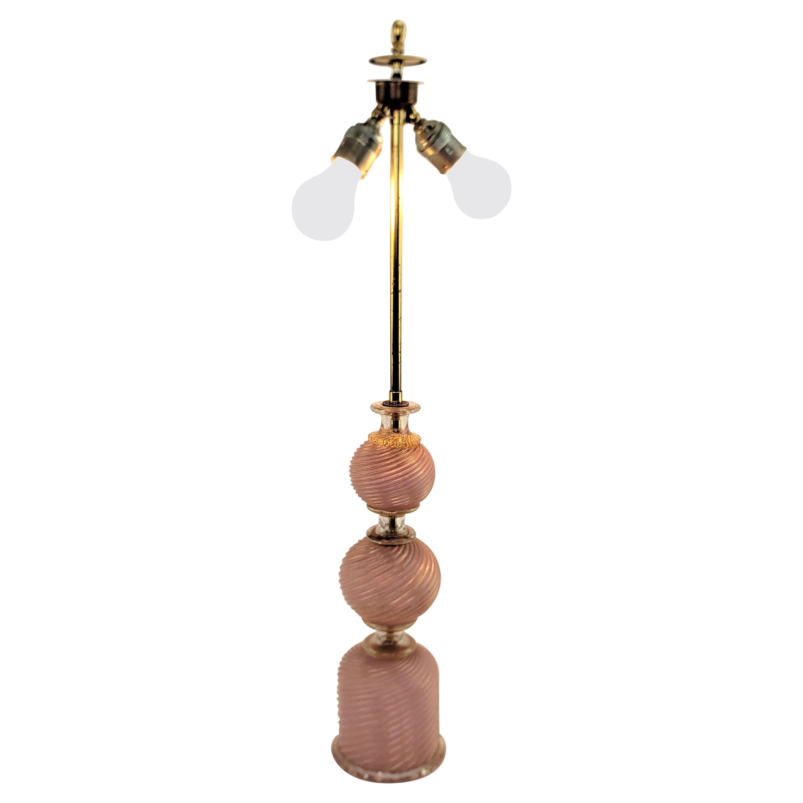 Mid-Century Barovier Styled Murano Art Glass Table Lamp in Cranberry & Gold For Sale