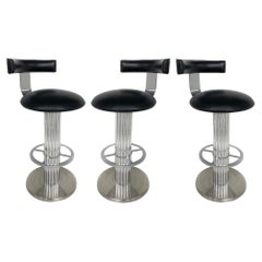 Design for Leisure Swivel Bar Stools with Chrome, Nickeled Steel, Black Leather