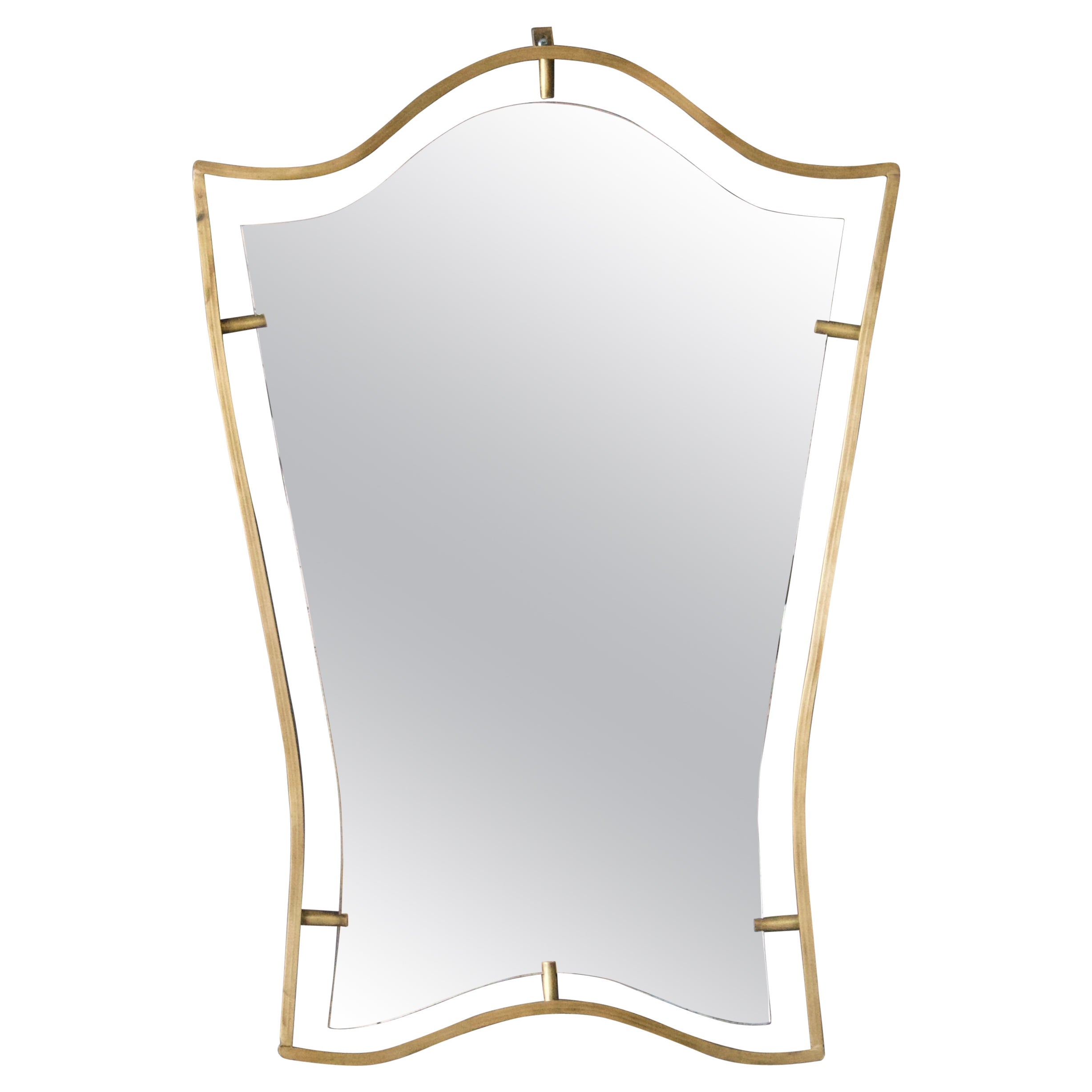 Italian, Organic Wall Mirror, Brass, Mirror Glass, Italy, 1950s