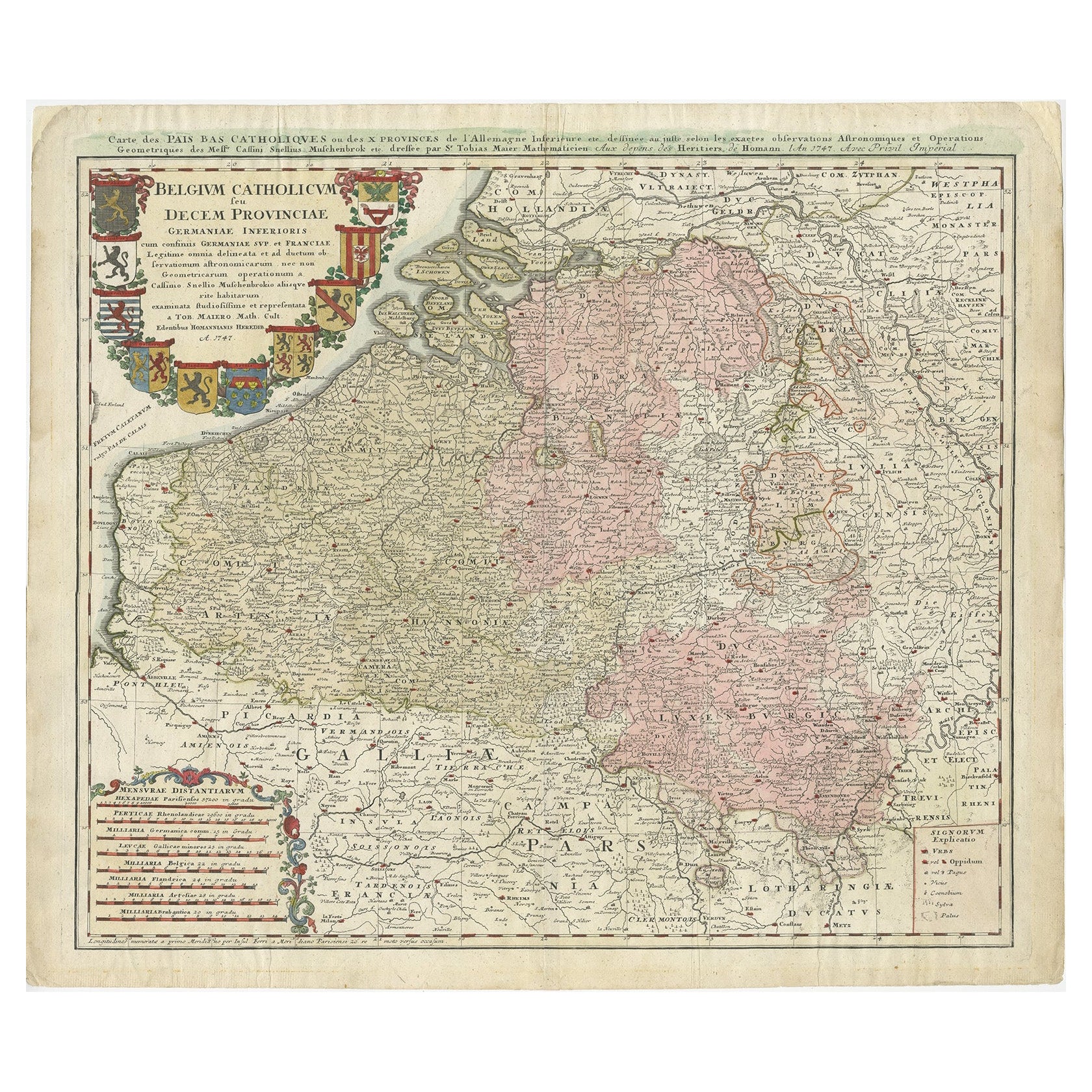 Antique Map of Belgium and Luxembourg by Homann Heirs, 1747 For Sale