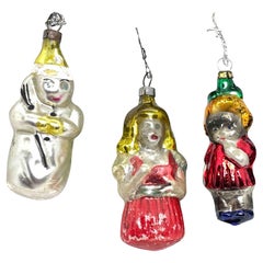 Rare Girl, Lady and Snowman Christmas Ornament Antique German, 1920s