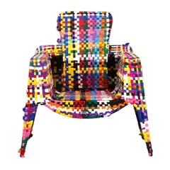 Anacleto Spazzapan Handmade Metal and ‘Multicolor’ Fabric Armchair