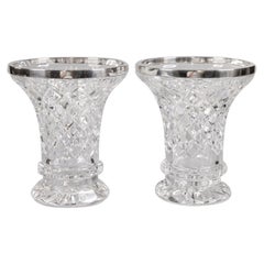 Pair of Antique English Sterling Silver & Cut Crystal Vases