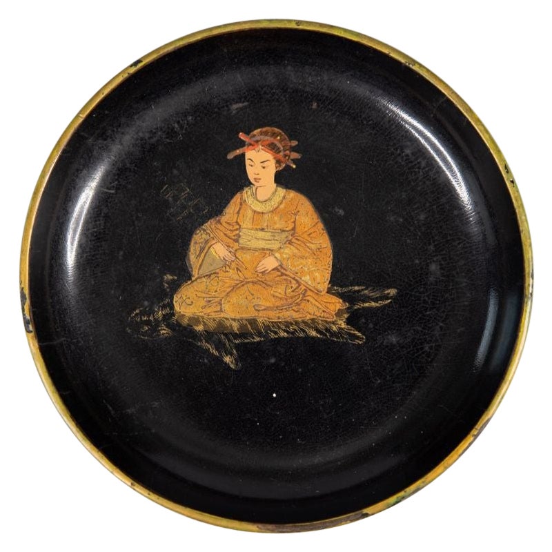 19th Century English Chinoiserie Papier Mache Wine Coaster Tray For Sale