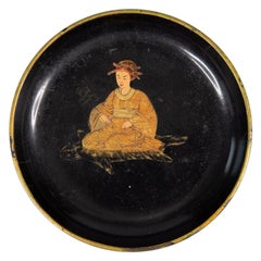 19th Century English Chinoiserie Papier Mache Wine Coaster Tray