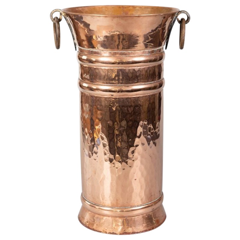Large Antique American HandHammered Copper Umbrella Stand For Sale at