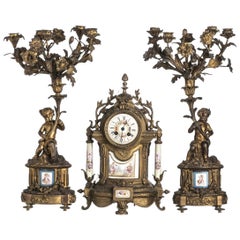 French Garnirure 19th Century in Gilded Bronze Elements and Plates by Sèvres