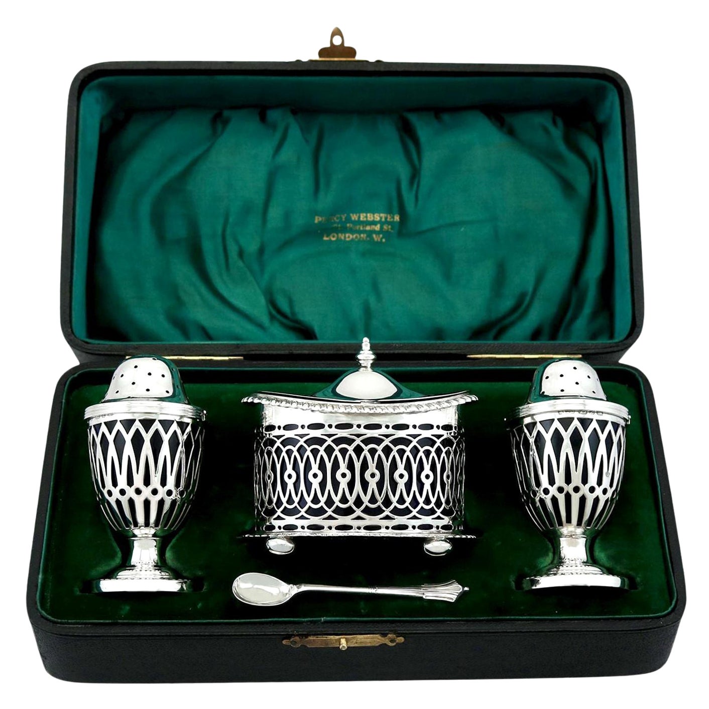 Ensemble à condiments victorien ancien en argent sterling 1899