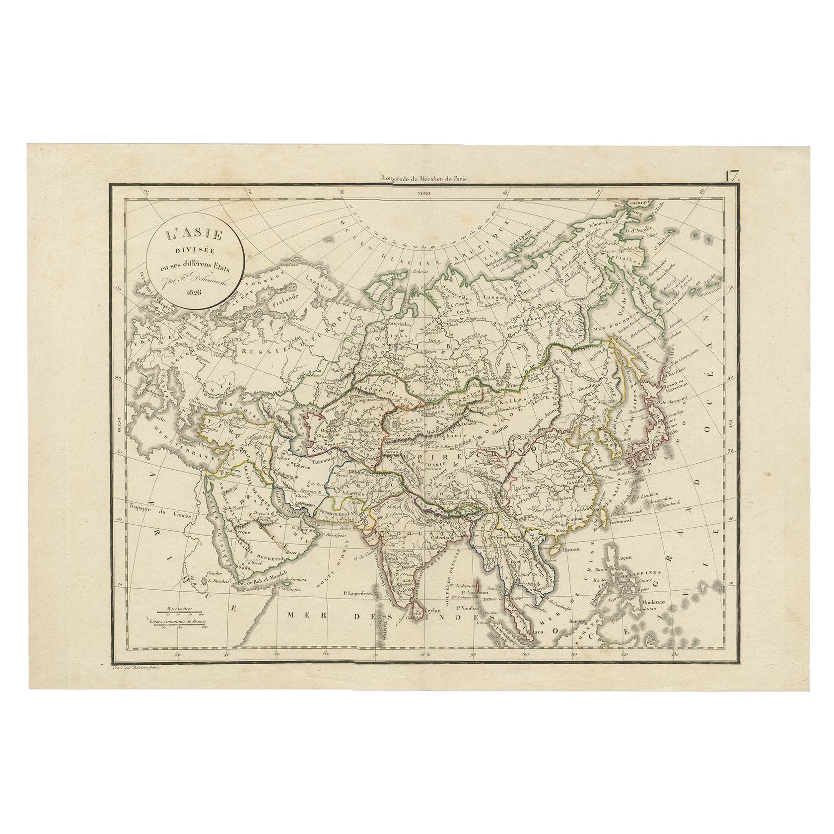 Antique Map of Asia by Delamarche, 1826 For Sale