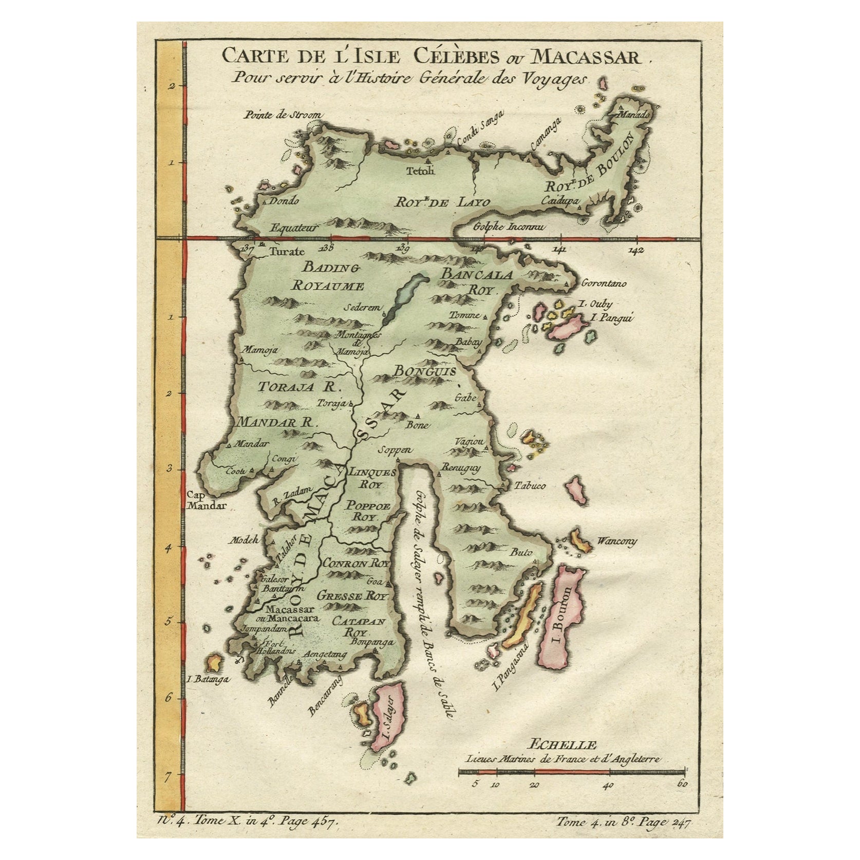 Antike Karte der Celebes-Insel „Sulawesi“, Indonesien, um 1750 im Angebot