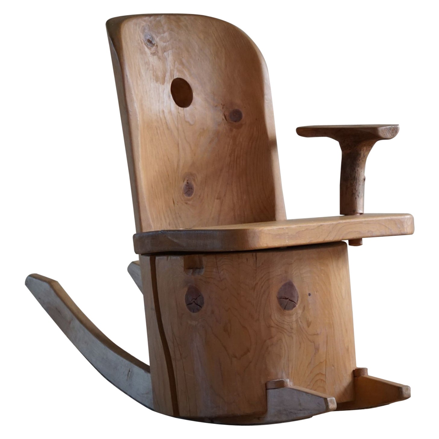 Sculptural Unique Rocking Chair by Finnish Matti Martikka in Solid Pine, 1960s For Sale