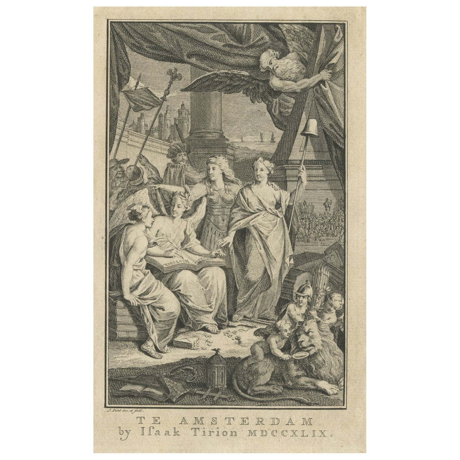 Antique Frontispiece of the Volume of Holland, 1749 For Sale