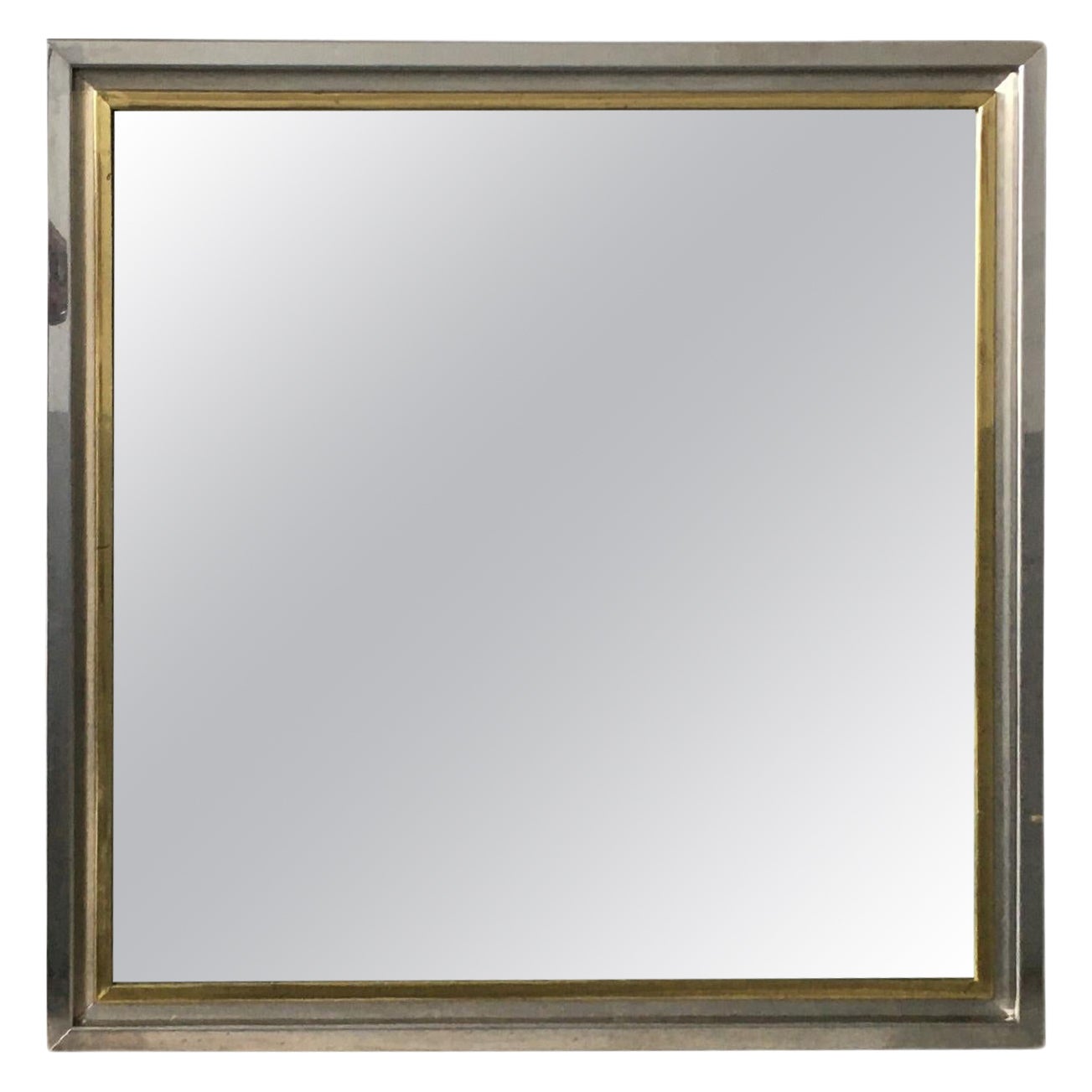 Mid-Century Modern Italian Wall Mirror with Chrome and Brass Frame, 1970s