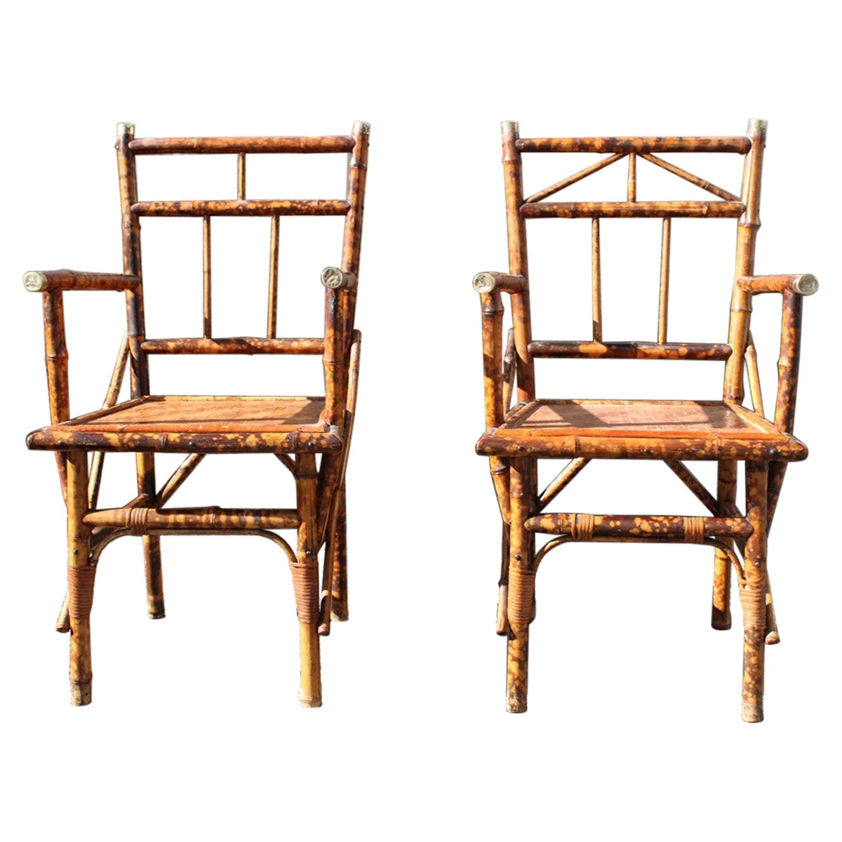 Pair Mid-Century Bamboo Chairs Brass Parts Gabriella Crespi Style 1950s For Sale