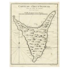Antique Map of Anjouan or Ndzuani, Island of The Comoros, 1748