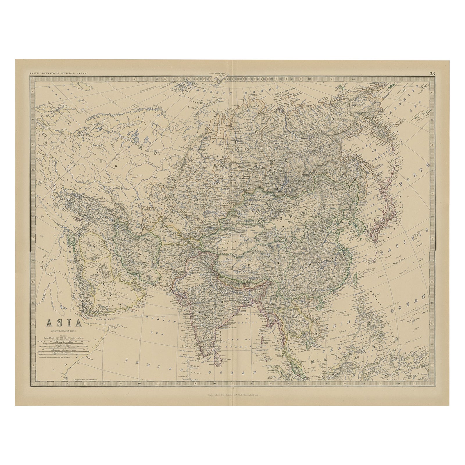 Large Antique Map of Asia The Royal Atlas of Modern Geography by Johnston, 1882 For Sale